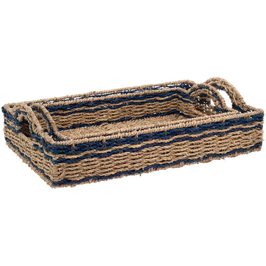 Seagrass & Navy Trays Set of 2