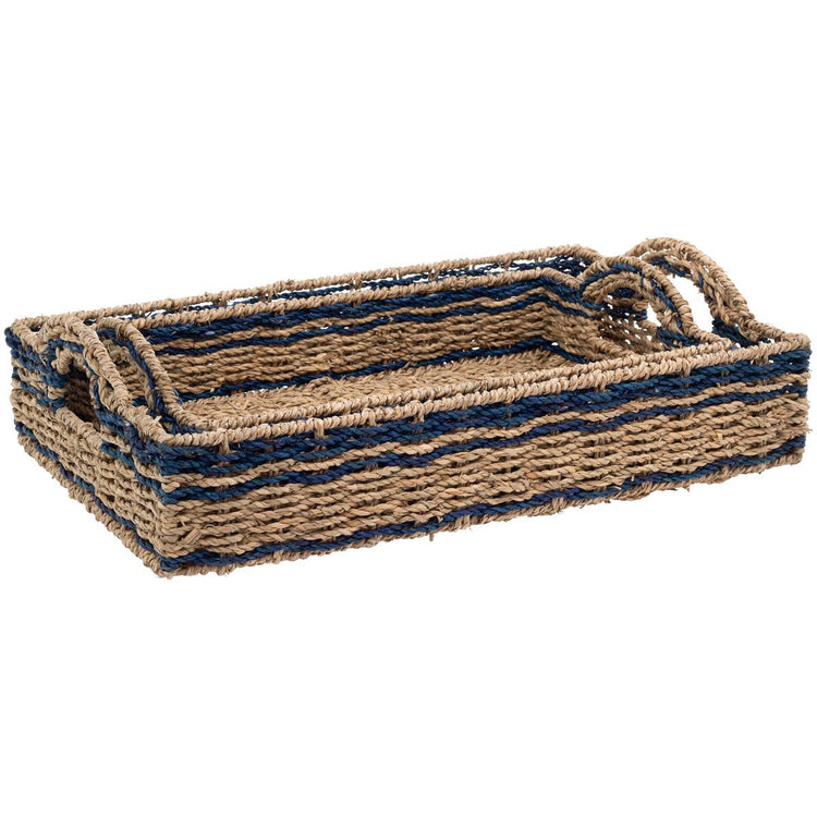 Seagrass & Navy Trays Set of 2