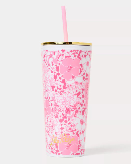 Tumbler with a Straw, Conch Shell Pink Burst of Joy