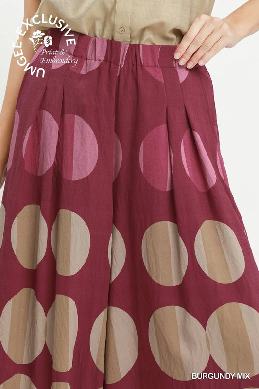 Burgundy Mix Oversized Dot Print Wide Leg Pants