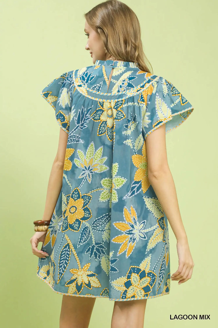 Lagoon Mix Abstract Print Babydoll Dress
