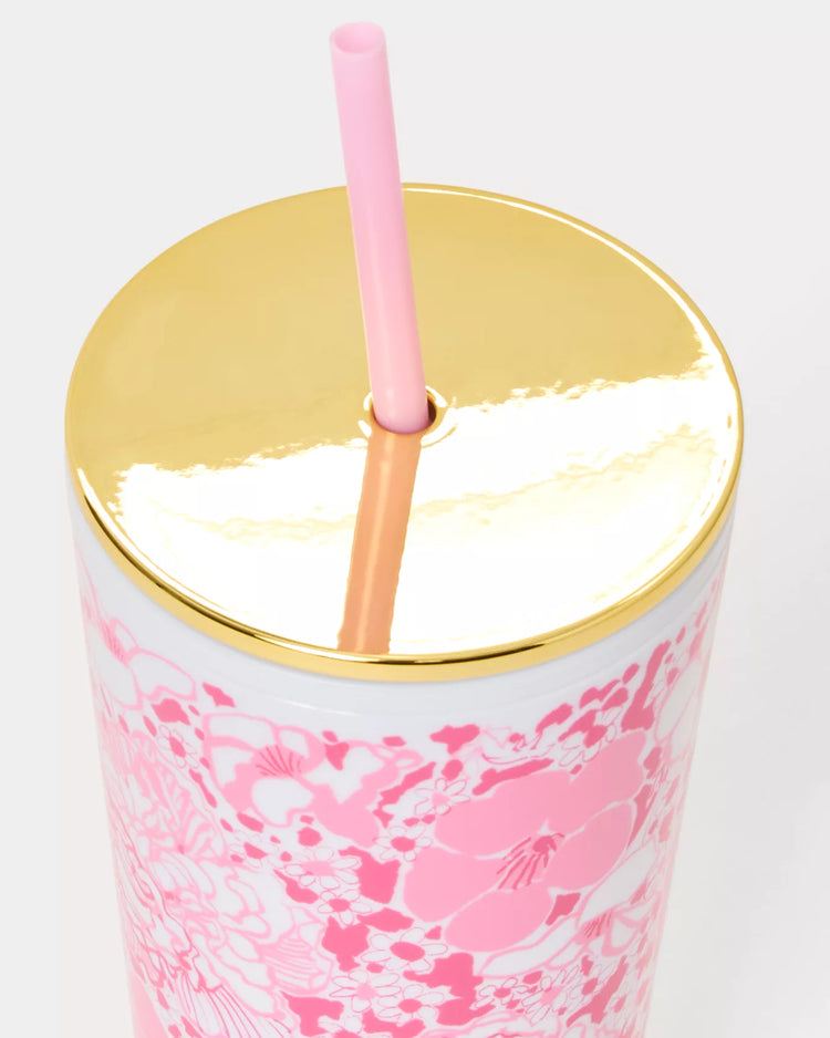 Tumbler with a Straw, Conch Shell Pink Burst of Joy