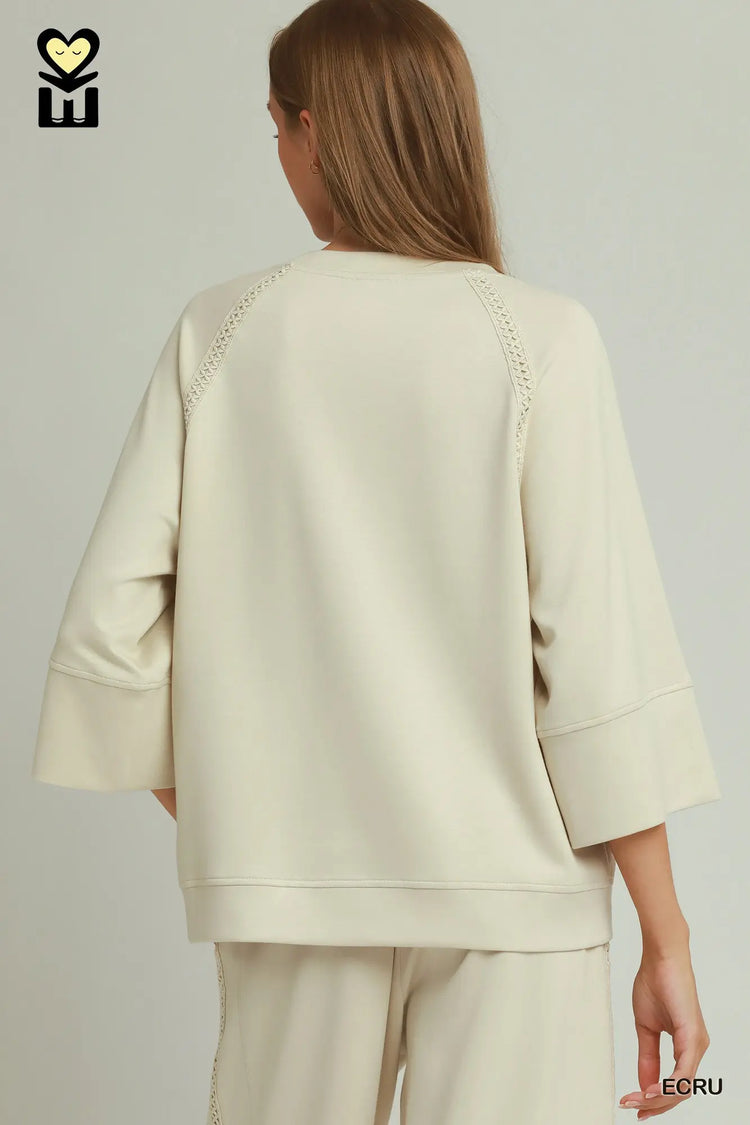Ecru Butterfly Lace Raglan Sleeve Top