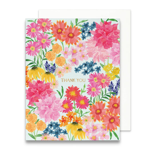 Bright Wildflowers Thank You Greeting Card with Gold Foil