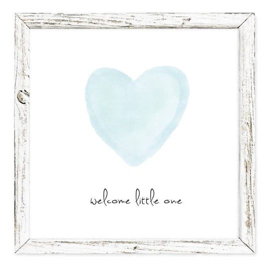 'Welcome Little One' (blue) Shelf Art: White / 5.75x5.75