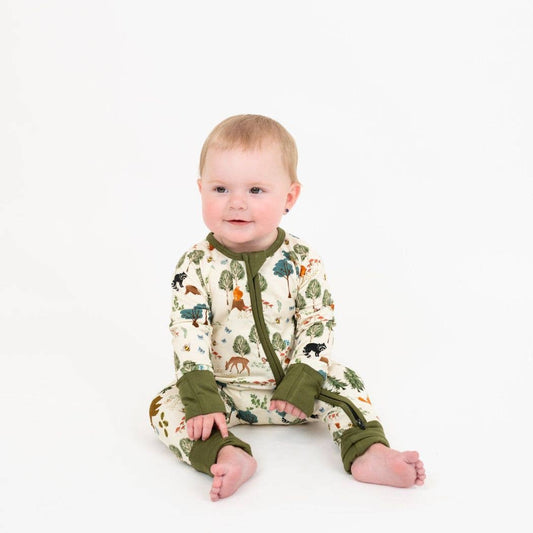 In the Woods Bamboo Convertible Baby Pajamas: Green/Multi