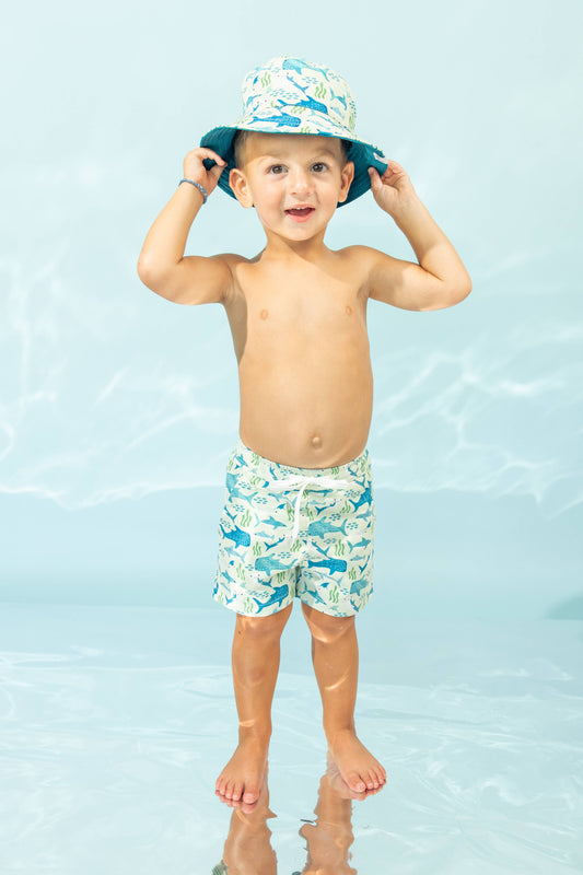 Shark Friends Ocean Animals Boys Swim Trunks Kids Swimsuit: Blue/Multi / 3-6M