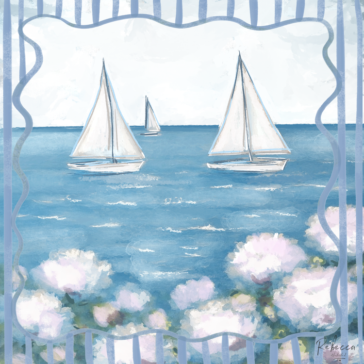 WHITE SAILBOATS-MAHJONG MAT