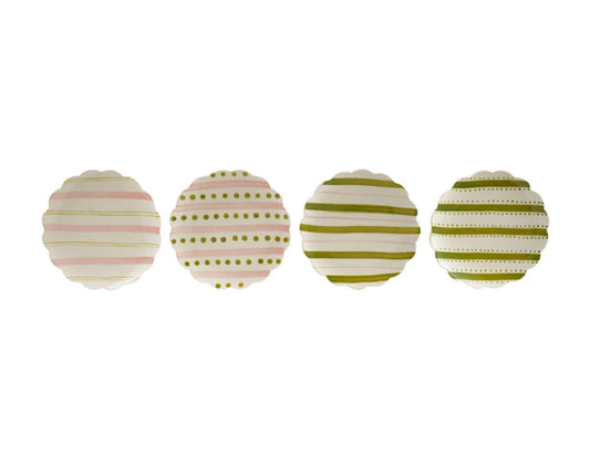 Hand-Painted Stoneware Scalloped Plate with Striped Pattern, 4 Styles