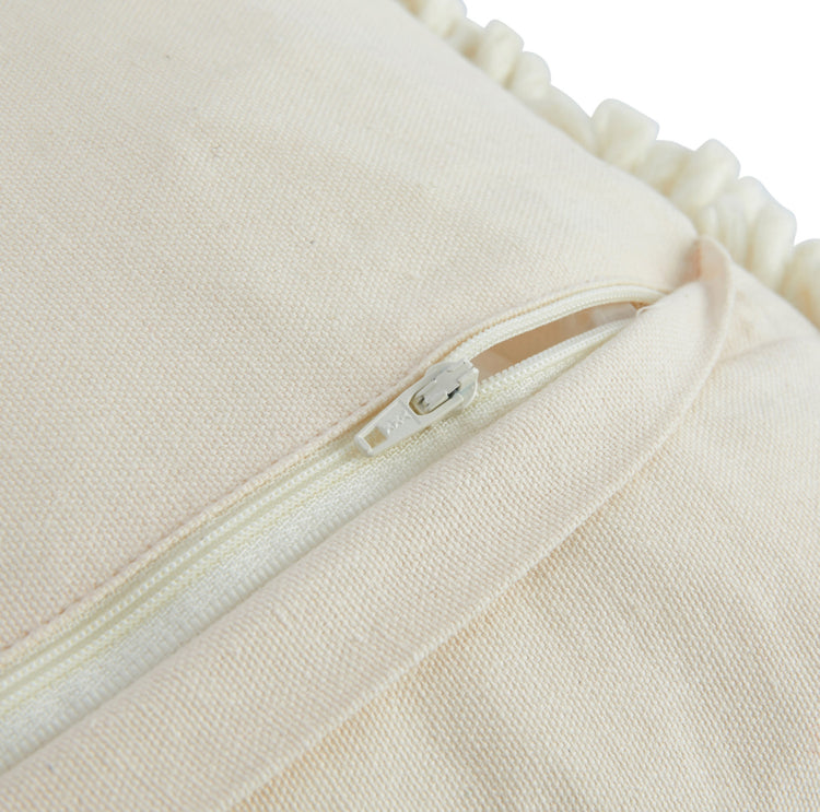Wool & Cotton Punch Hook Lumbar Pillow, Natural & Peach Color
