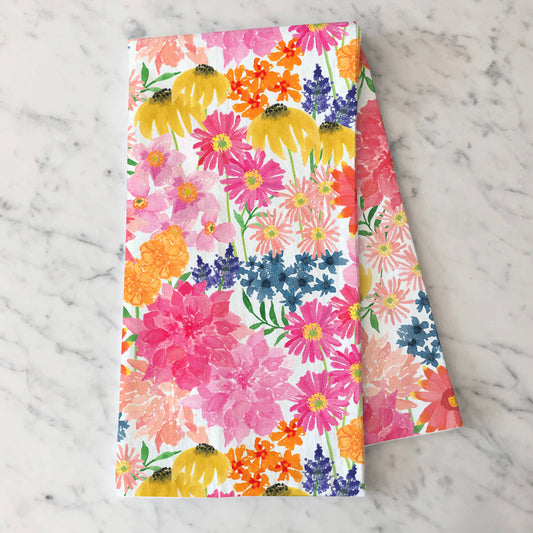 Bright Wildflowers Kitchen Towel | Bright Floral Tea Towel