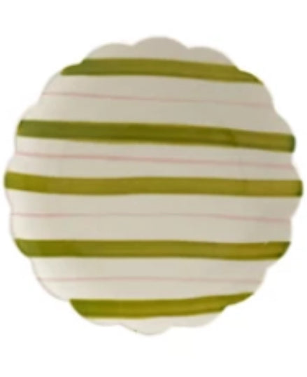 Hand-Painted Stoneware Scalloped Plate with Striped Pattern, 4 Styles