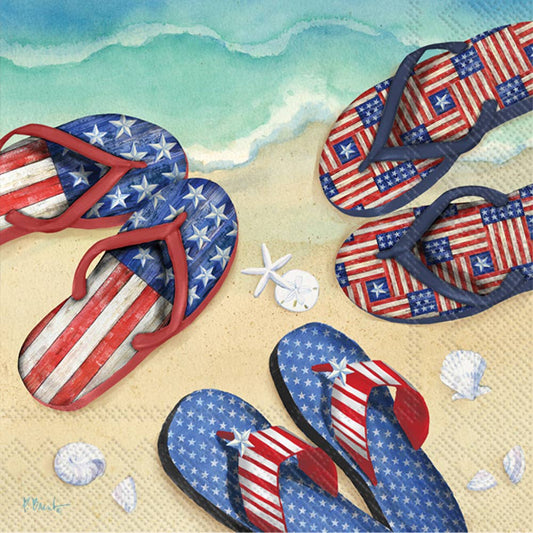 Paper Cocktail Napkins Americana Beach Flip Flop Patriotic