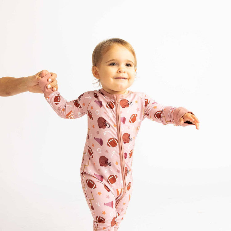 Football Game Day Girls Bamboo Convertible Baby Pajamas: 3-6M