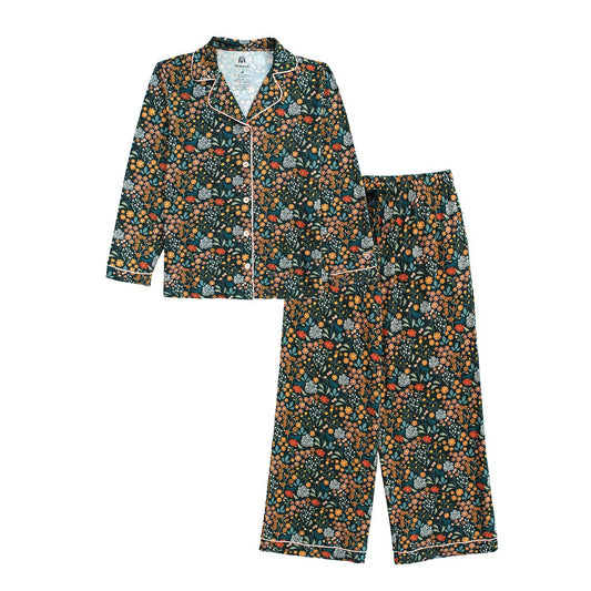 Moonlit Meadow Womens Bamboo Long Sleeve Pants Set: Green/Multi