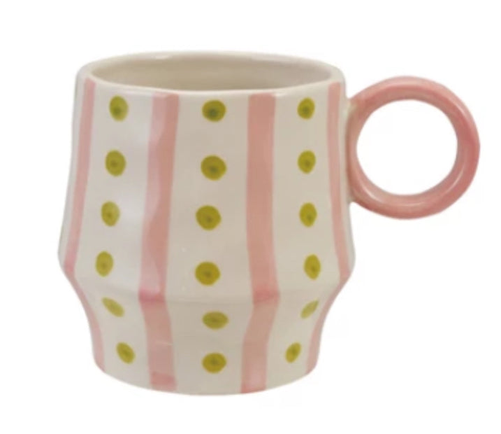 16oz. Hand-Painted Stoneware Mug with Striped Pattern, 4 Styles