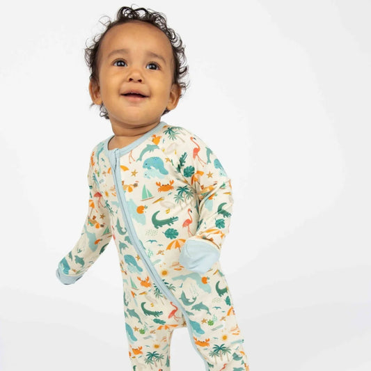 Explore Florida Bamboo Convertible Baby Pajamas- Beige/Multi