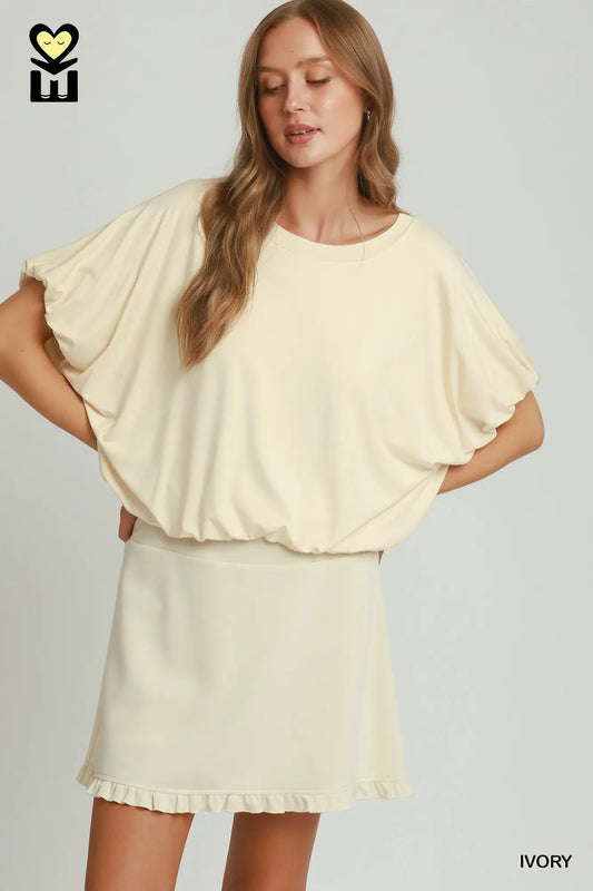 Ivory Double Lined Bubble Sleeve & Hem Top