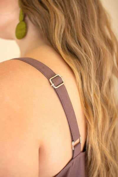 Adjustable Strap Flowy Jumper with Button Detail / Mulberry