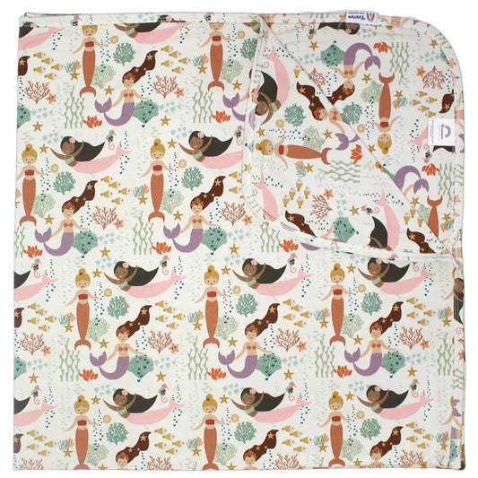 Making Waves Mermaids Luxury Bamboo Blanket- Beige/Multi/Small