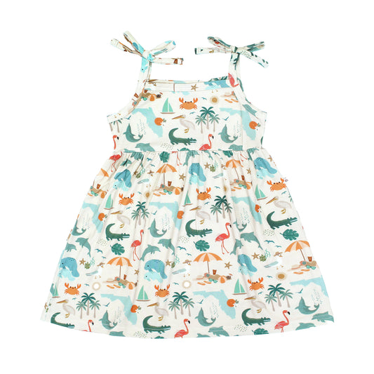 Explore Florida Souvenir Bamboo Kids Sundress: Beige/Multi