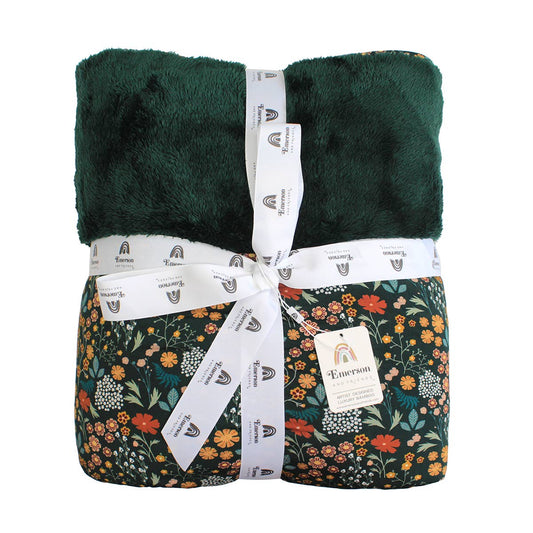 Moonlit Meadow Twin Bamboo and Fleece Throw Blanket: Green/Multi / Twin
