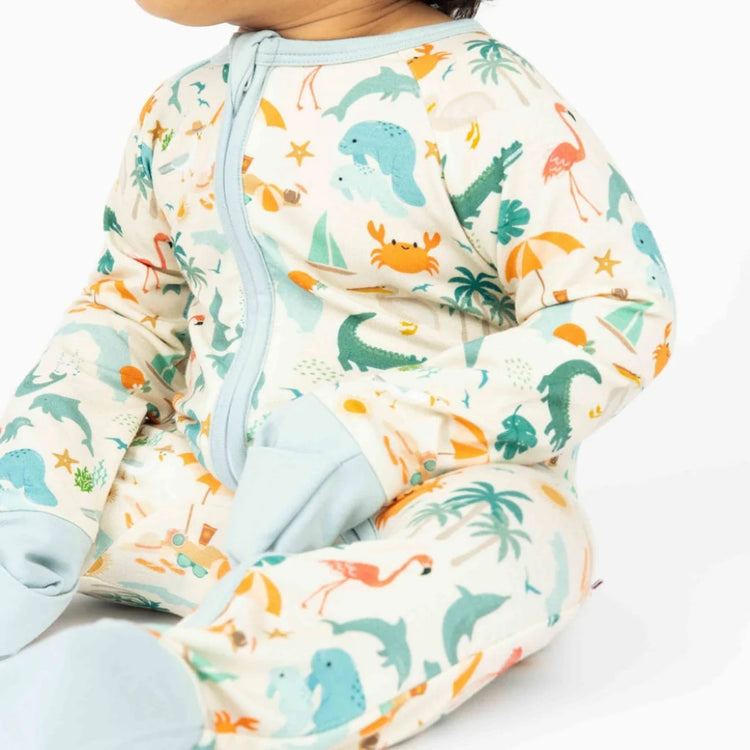 Explore Florida Bamboo Convertible Baby Pajamas- Beige/Multi