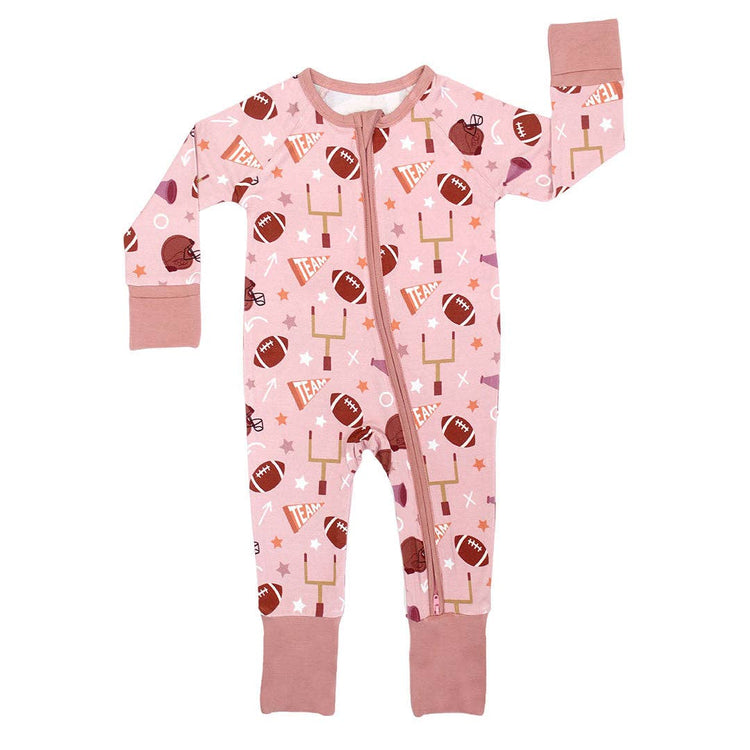 Football Game Day Girls Bamboo Convertible Baby Pajamas: 3-6M