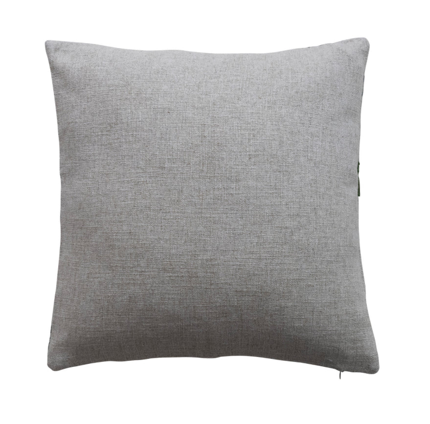 20” Square Linen Blend Pillow with Dragonfly, Botanicals & Embroidery