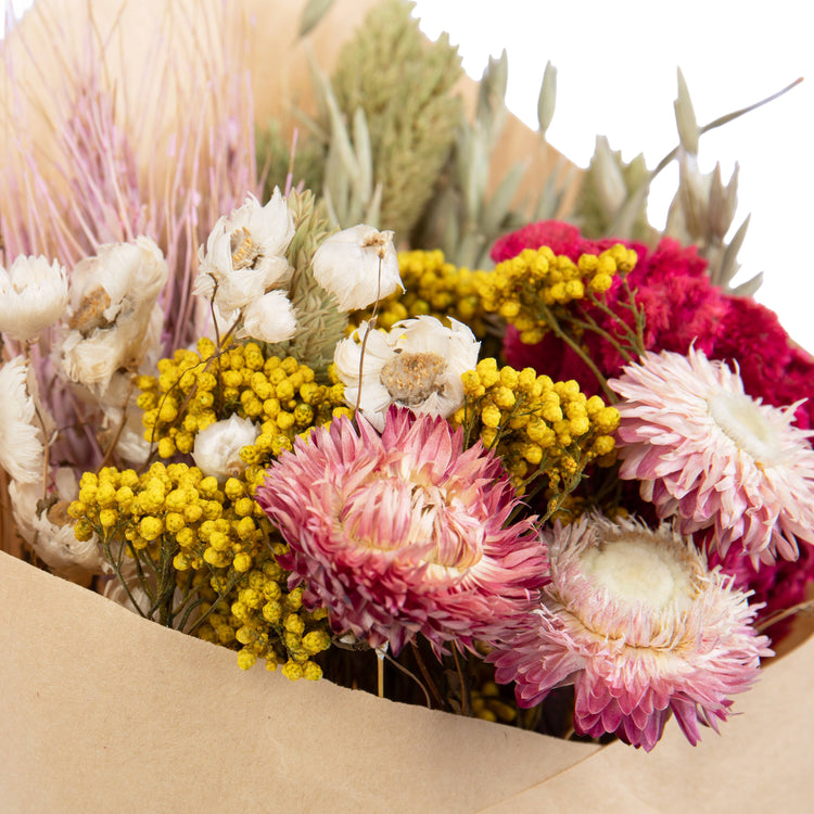 Mixed Dried Bouquet - All Year -Natural, Pink, White, Yellow