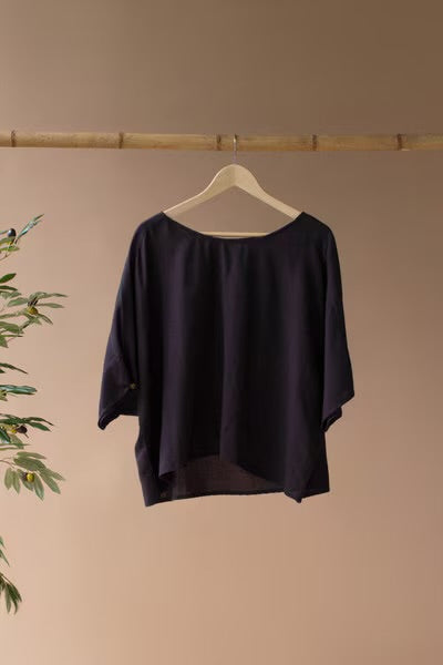 Short-Sleeve Blouse with Button Detail on Sleeves