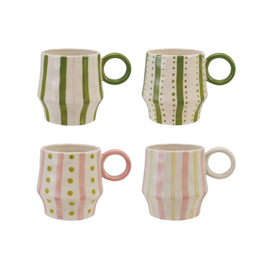 16oz. Hand-Painted Stoneware Mug with Striped Pattern, 4 Styles