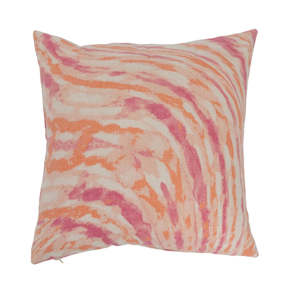 20” Cotton Slub Marble Printed Pillow, Polyester Fill