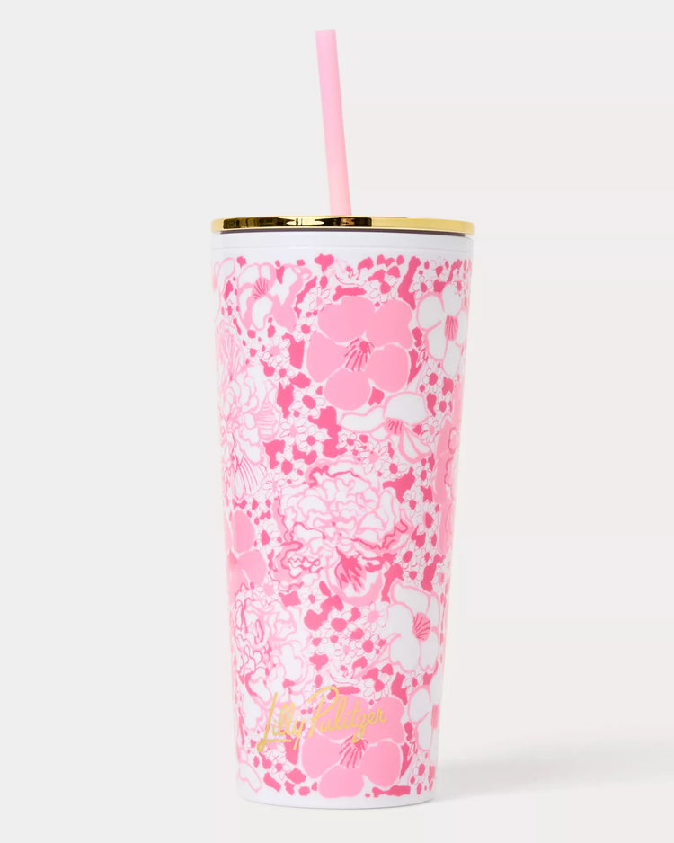 Tumbler with a Straw, Conch Shell Pink Burst of Joy
