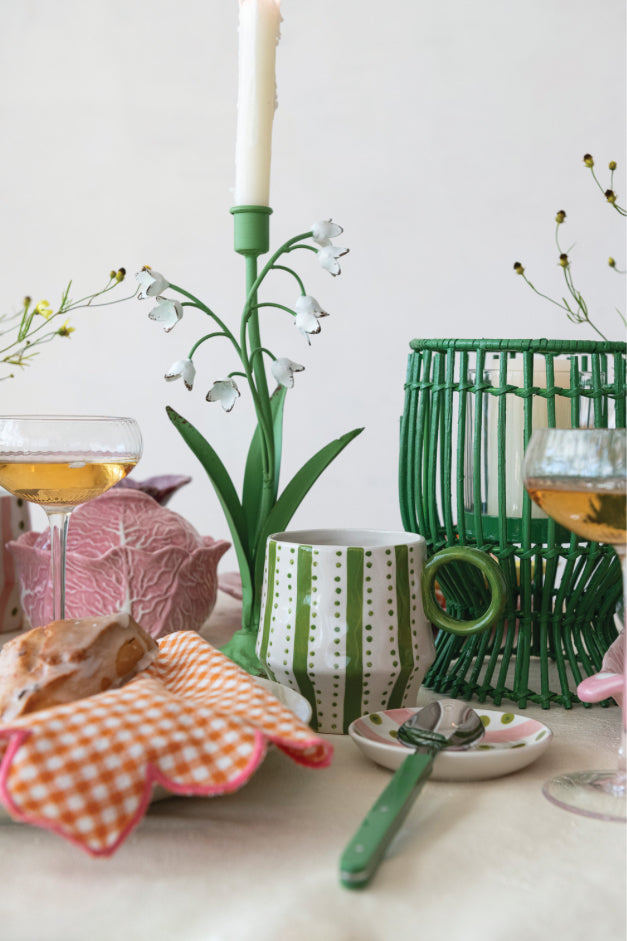 6- 1/2” Round x 8”H Hand-Woven Rattan Lantern with Glass Insert