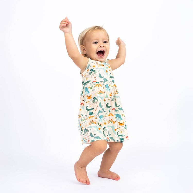 Explore Florida Souvenir Bamboo Kids Sundress: Beige/Multi