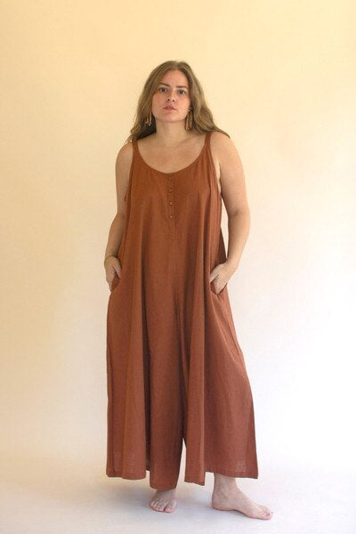 Adjustable Strap Flowy Jumper with Button Detail / Cinnamon