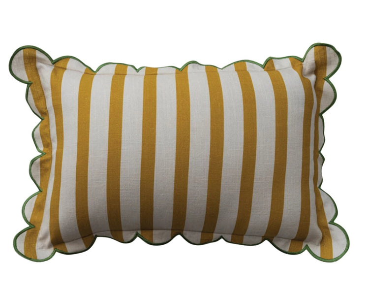 Cotton Striped Lumbar Pillow with Scalloped Flange & Contrasting