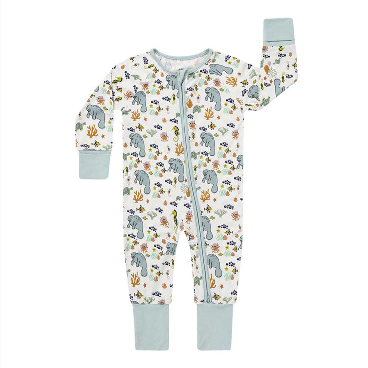 Manatee Bamboo Convertible Footie Romper- White/Multi