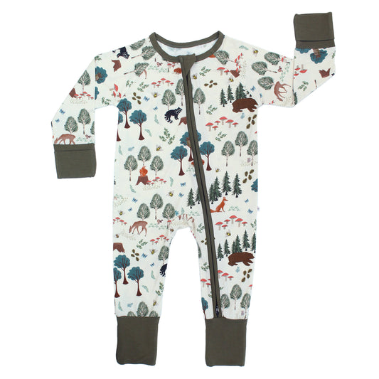 In the Woods Bamboo Convertible Baby Pajamas: Green/Multi
