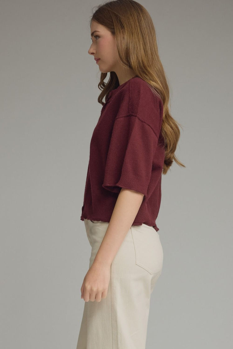Solid round neck short sleeve jacket