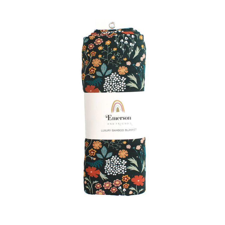 Moonlit Meadow Luxury Bamboo Blanket: Green/Multi / Small