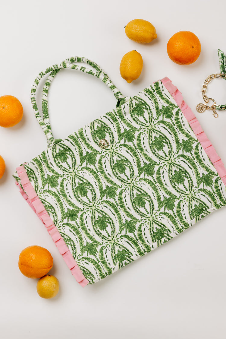 Ruffle Tote, Textured Palm Stripe