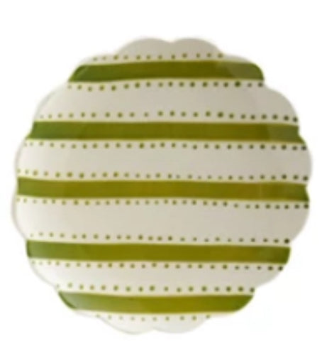 Hand-Painted Stoneware Scalloped Plate with Striped Pattern, 4 Styles