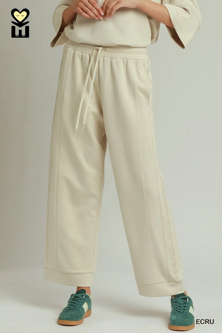 Ecru Butterfly Lace Straight Leg Pants