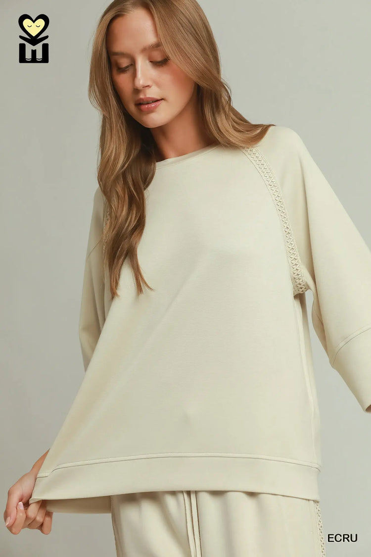 Ecru Butterfly Lace Raglan Sleeve Top
