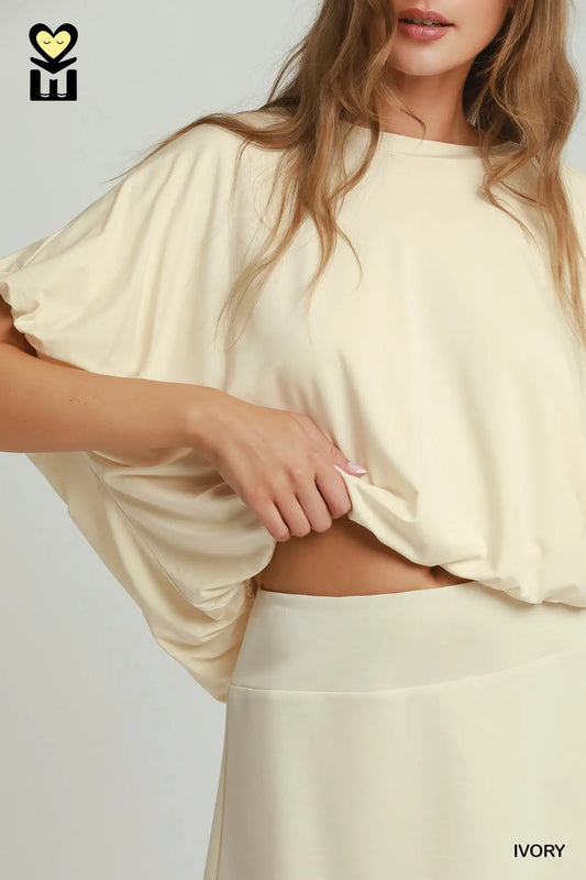 Ivory Double Lined Bubble Sleeve & Hem Top