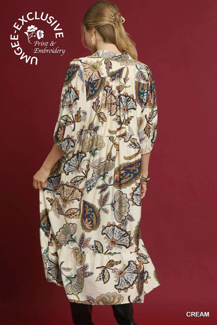Boho Paisley Tiered Midi Dress