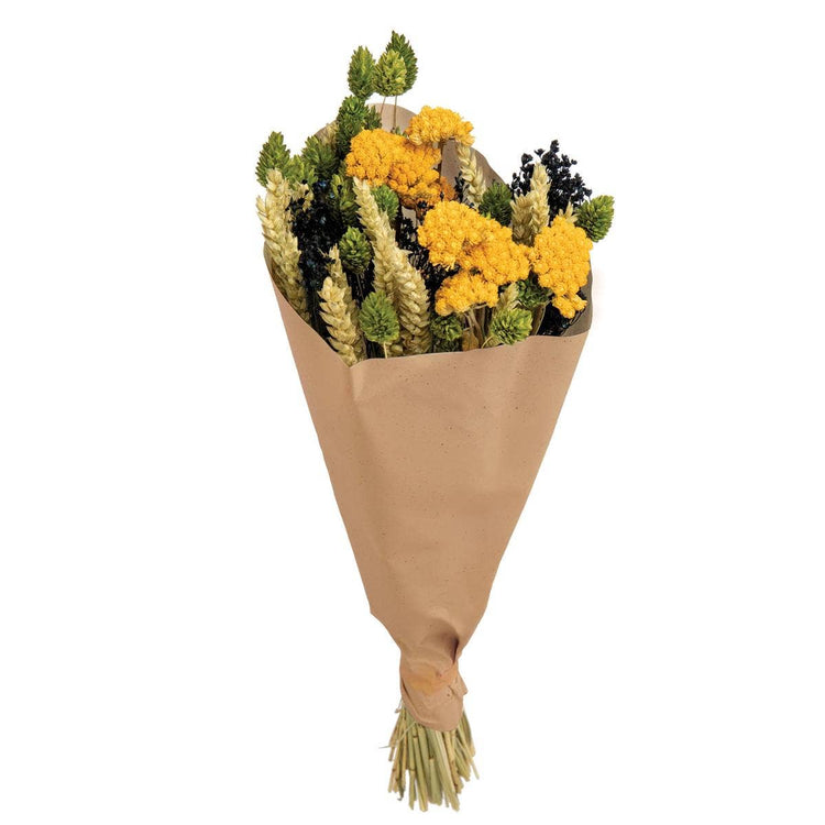 Mixed Dried Floral Bouquet Summer to Fall, Yellow + Natural