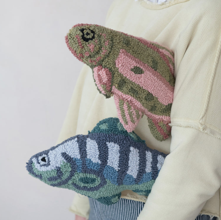 Woven Cotton Tufted Fish Shaped Pillow, 2 Styles